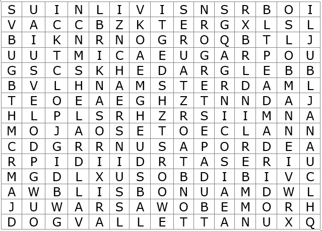 European Capital Cities Word Search Puzzle