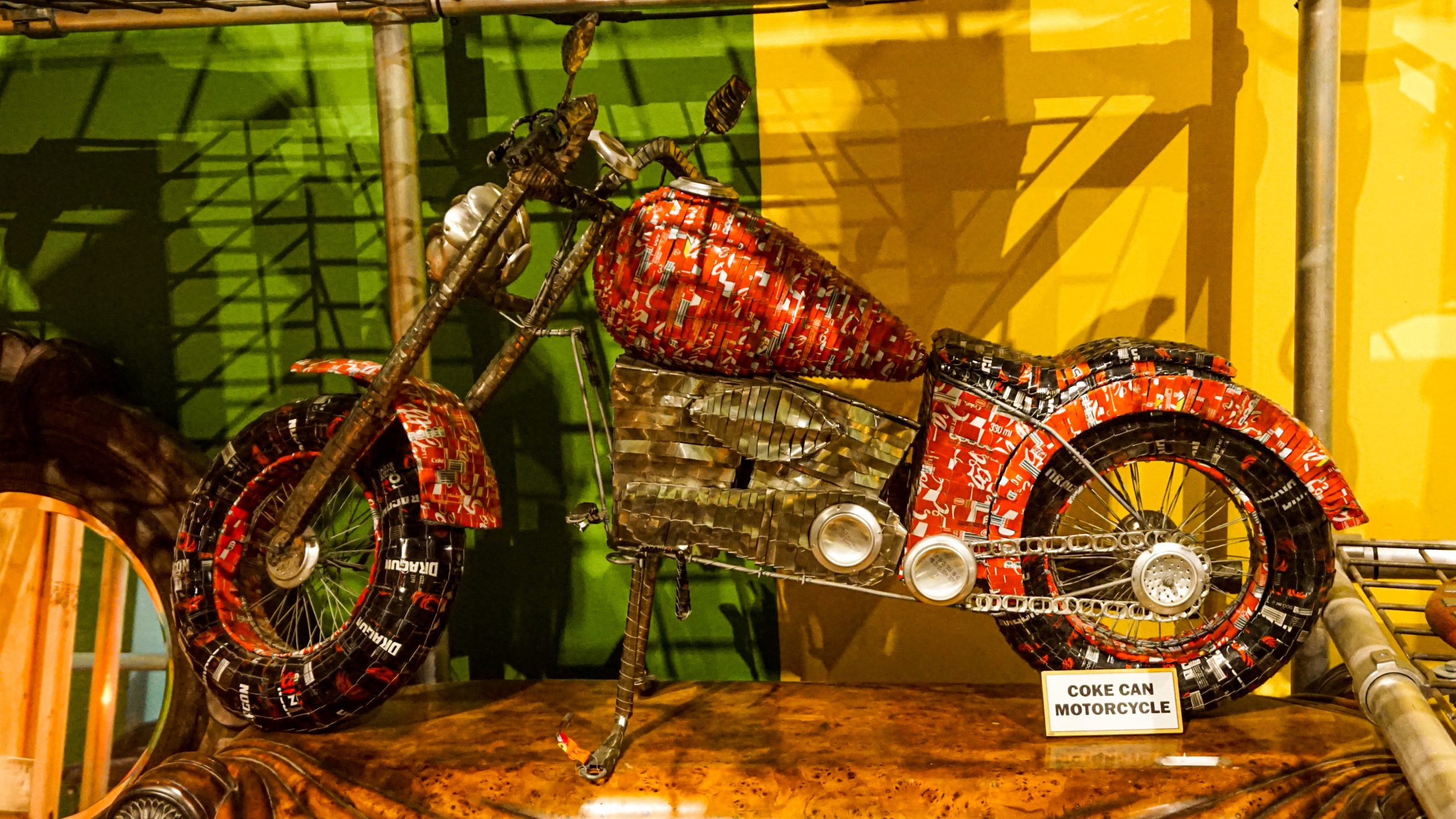 Motorcycle made of coke cans