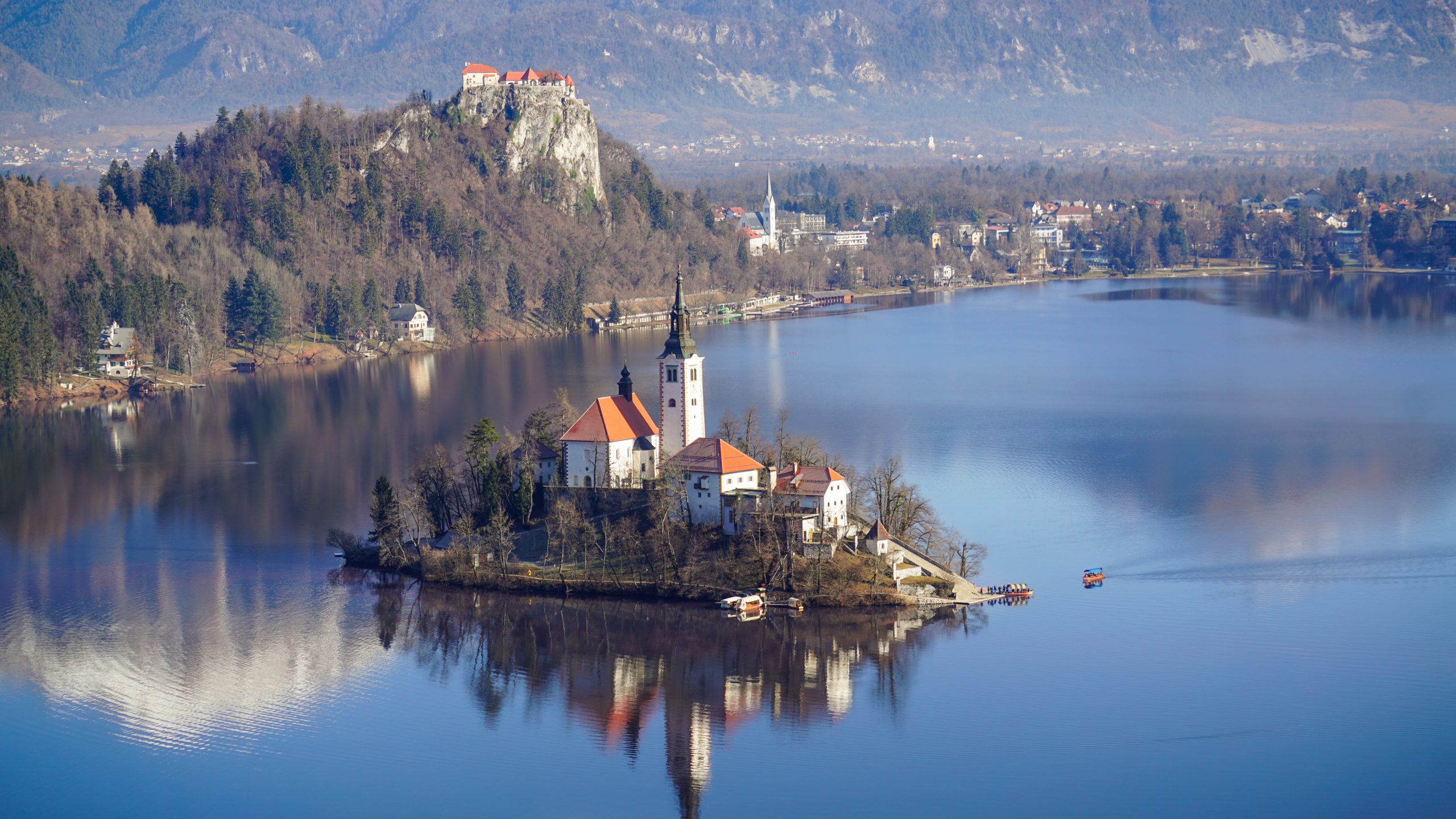 View of Lake Bled, Bled Island and Bled Castle from the hike to Mala Osojnica