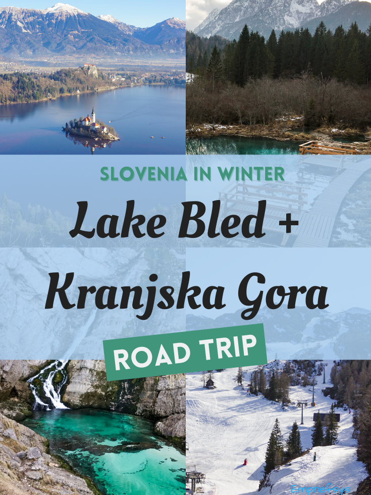 A collage of Lake Bled, Zelenci, Vogel and Savica Waterfall
