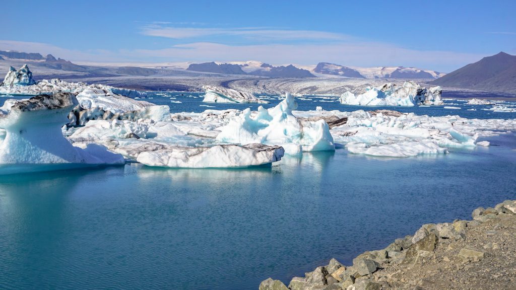 Icebergs floating inside the Jokulsarlon Glacier Lagoon