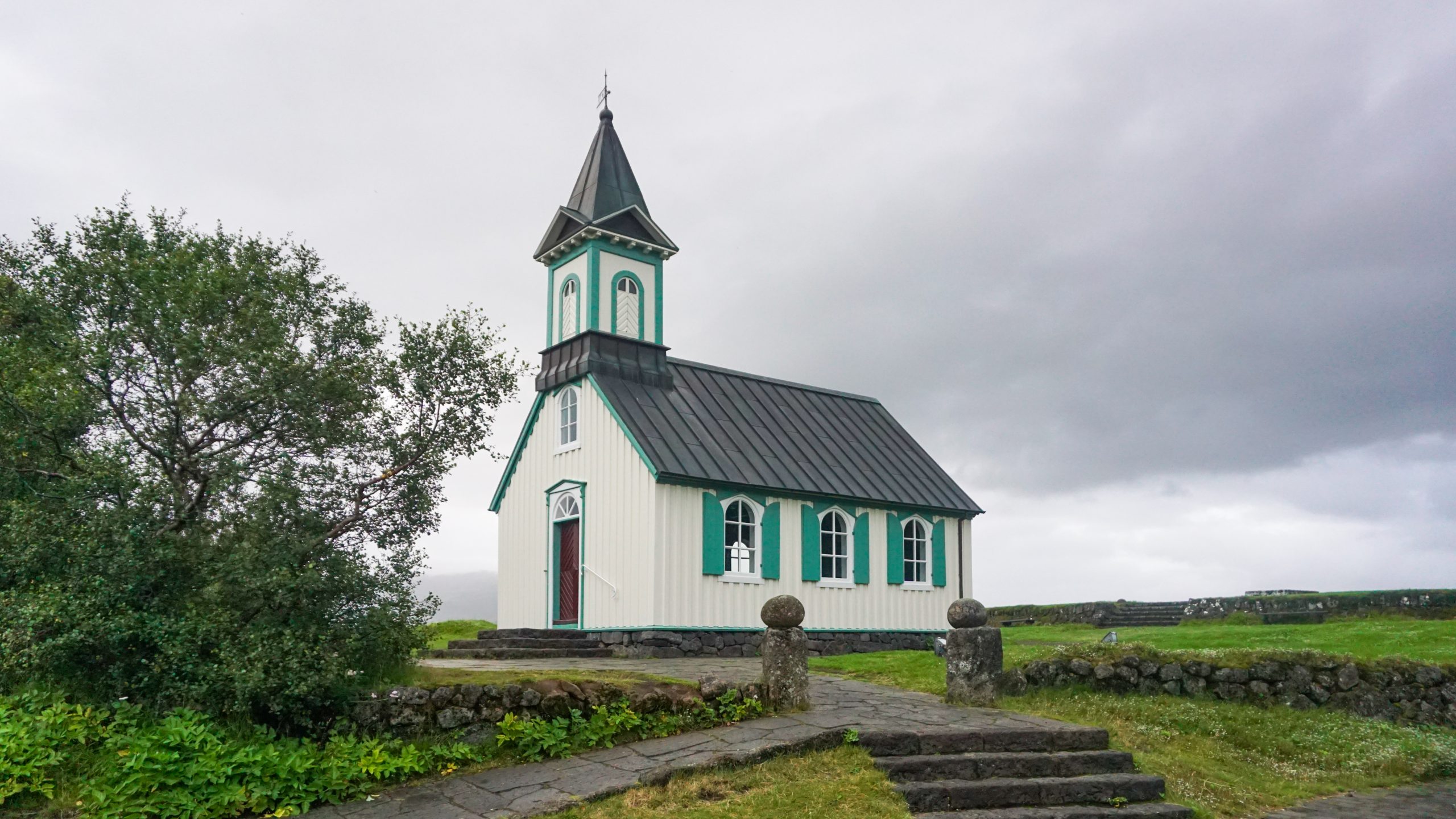 A church in Thingvellir National Park during a stop of the road trip itinerary around Iceland