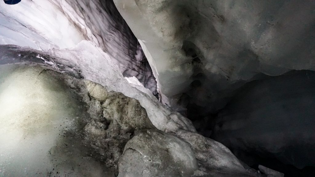 View of crevasses inside a glacier in Iceland