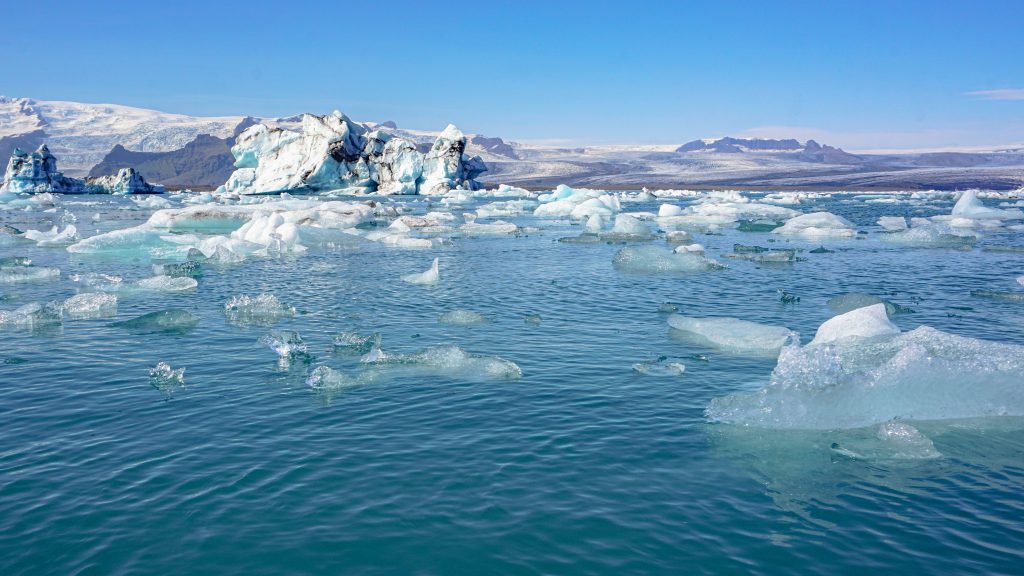 Small icebergs inside a Jökulsárlón at Vatnajokull National Park in Iceland