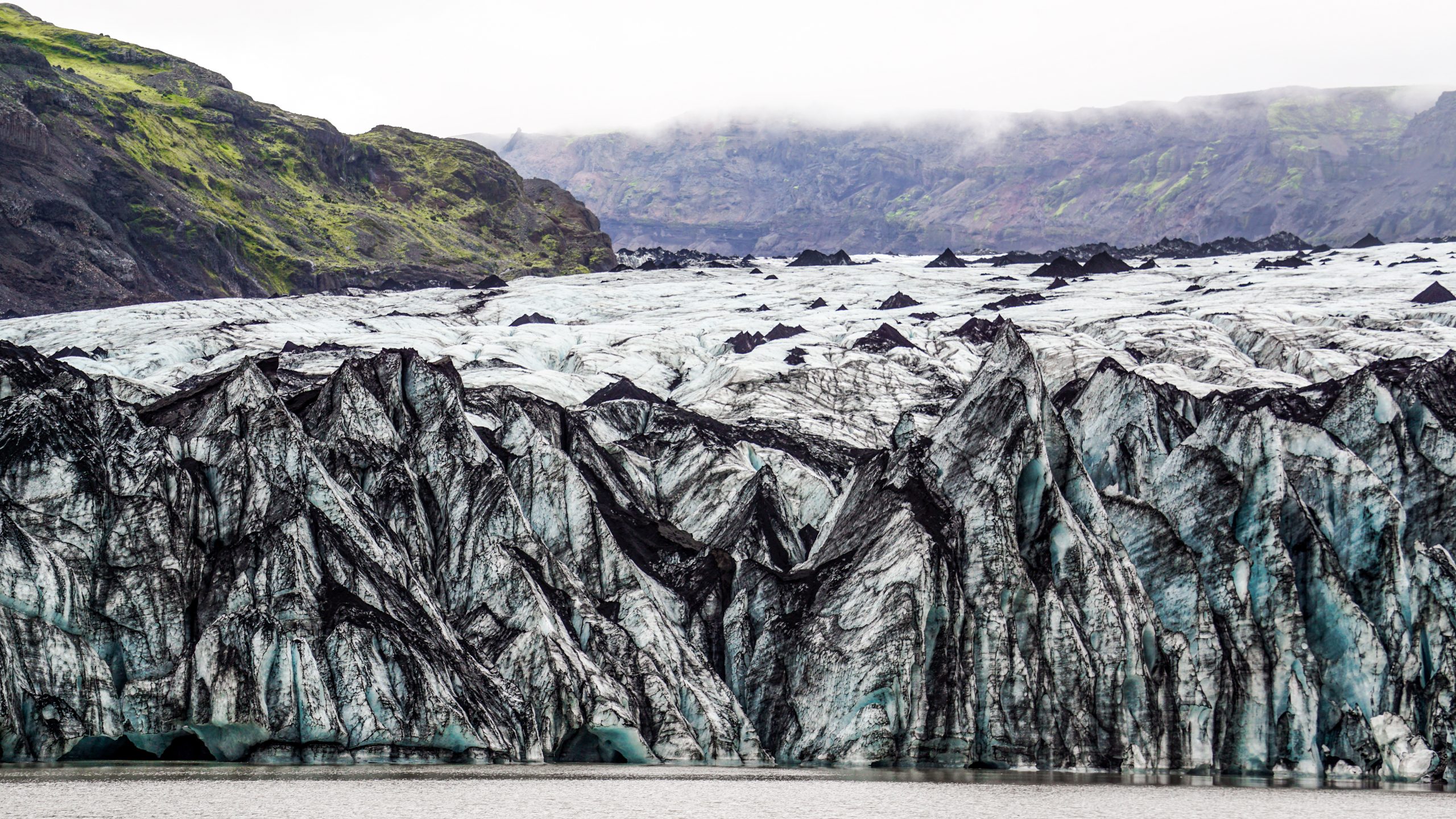 A glacier behind a lake in Iceland